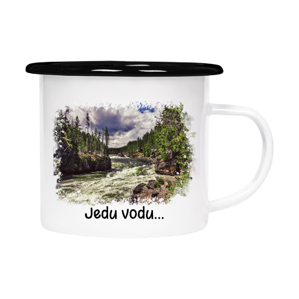 Plecháček - smaltový lem s potiskem Jedu vodu...