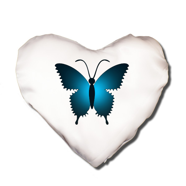 Polštář SRDCE s potiskem modrý motýl na srdci